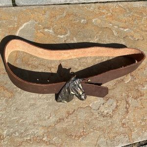 Virgins Saints & Angels Brown Belt with Silver Horse Buckle Western boho style